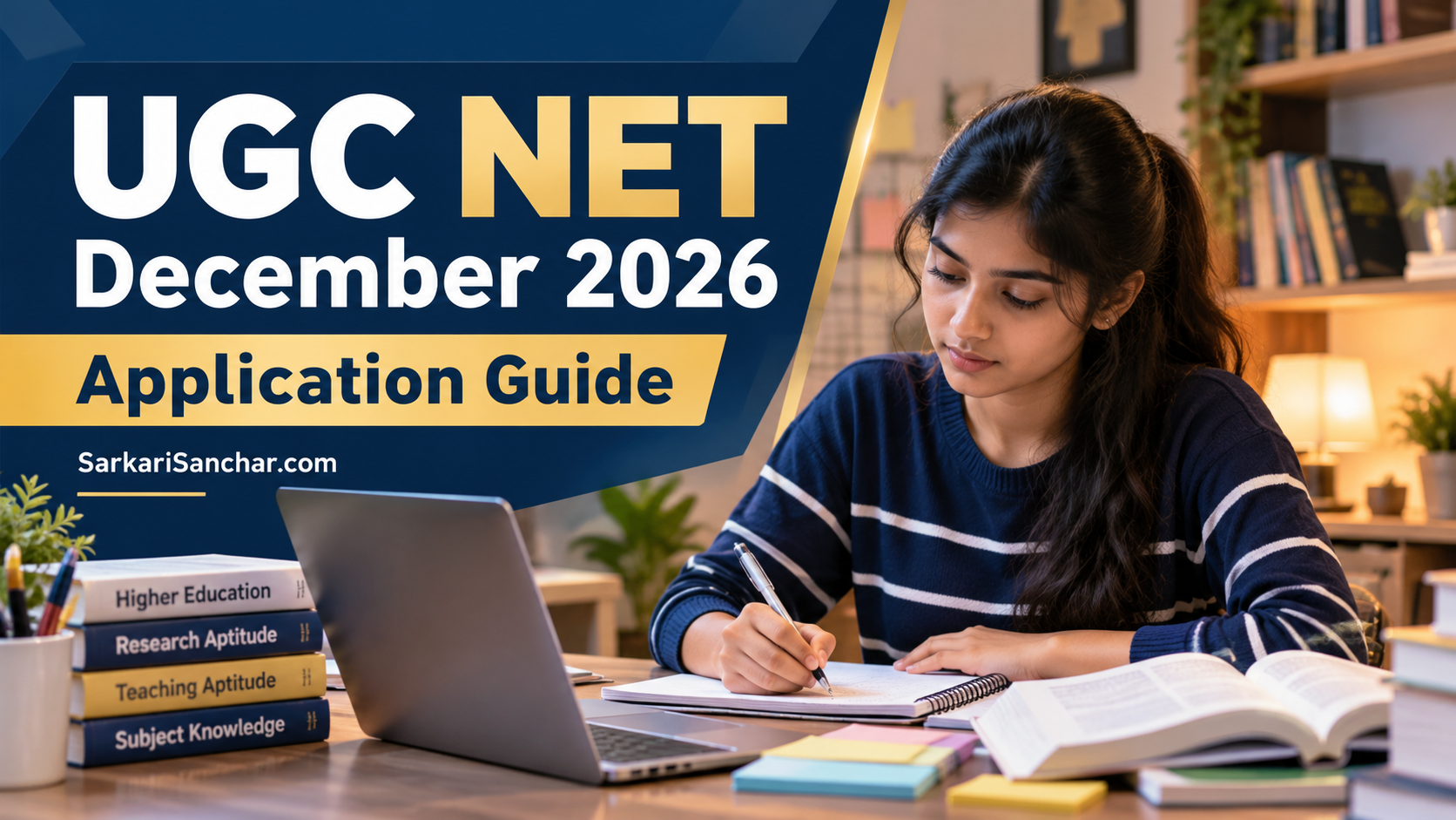 UGC NET December 2026 application guide with a candidate studying.