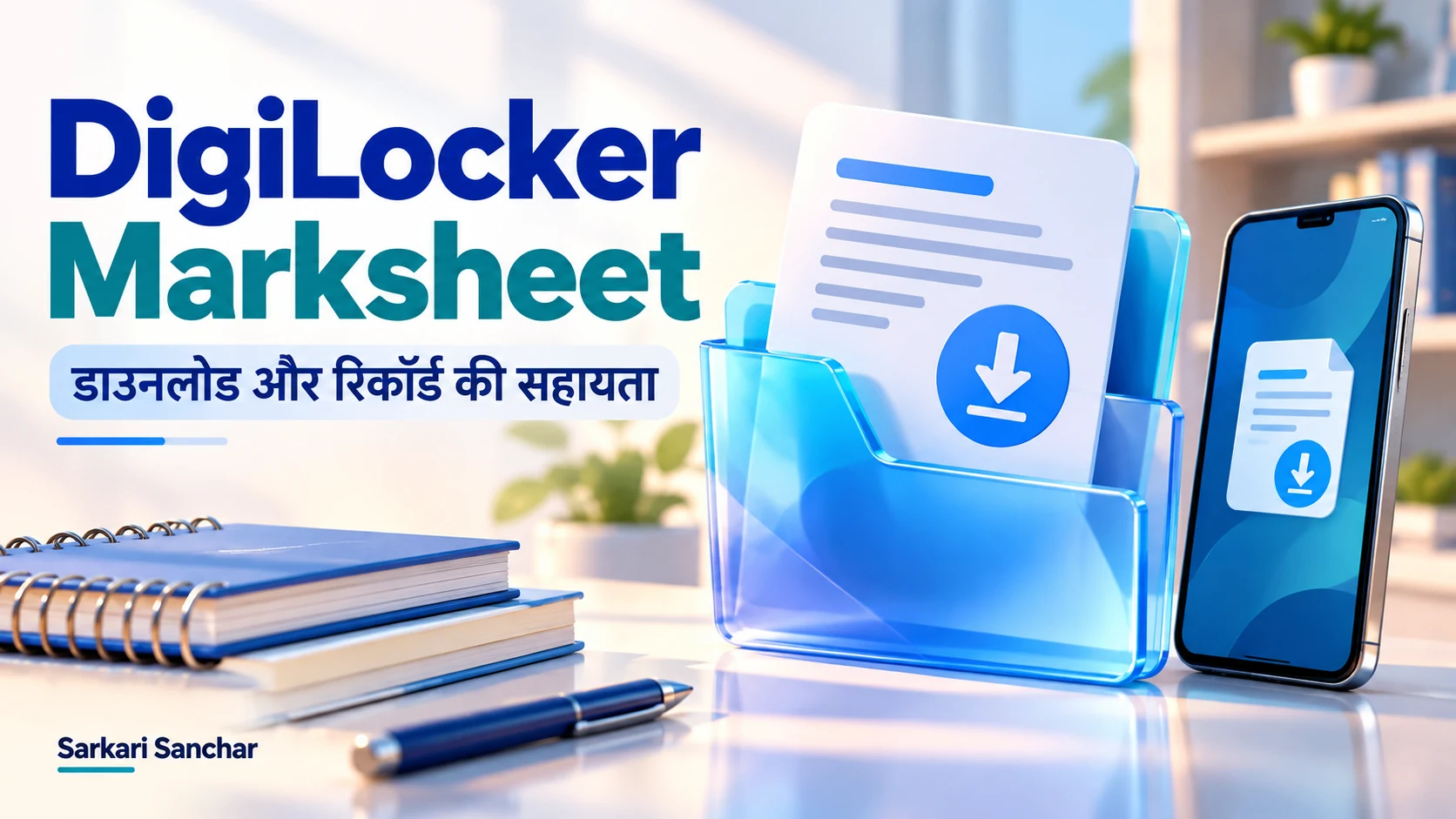 डिजिटल फोल्डर और डाउनलोड चिह्न के साथ DigiLocker मार्कशीट सहायता का चित्र